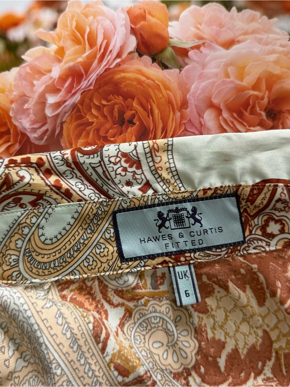 Hawes & Curtis Fitted Paisley Bow-Tie Blouse - Mint & Rust - Picture 9 of 9